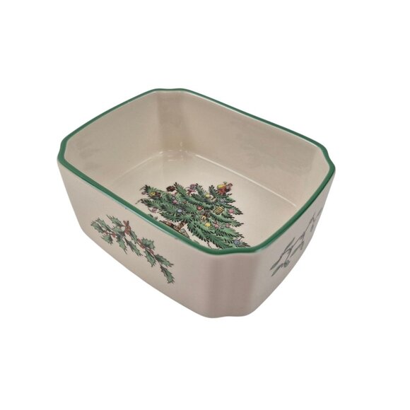 Spode Christmas Tree Medium Candy Dish England Vintage S3324 Green Trim - Picture 2 of 10